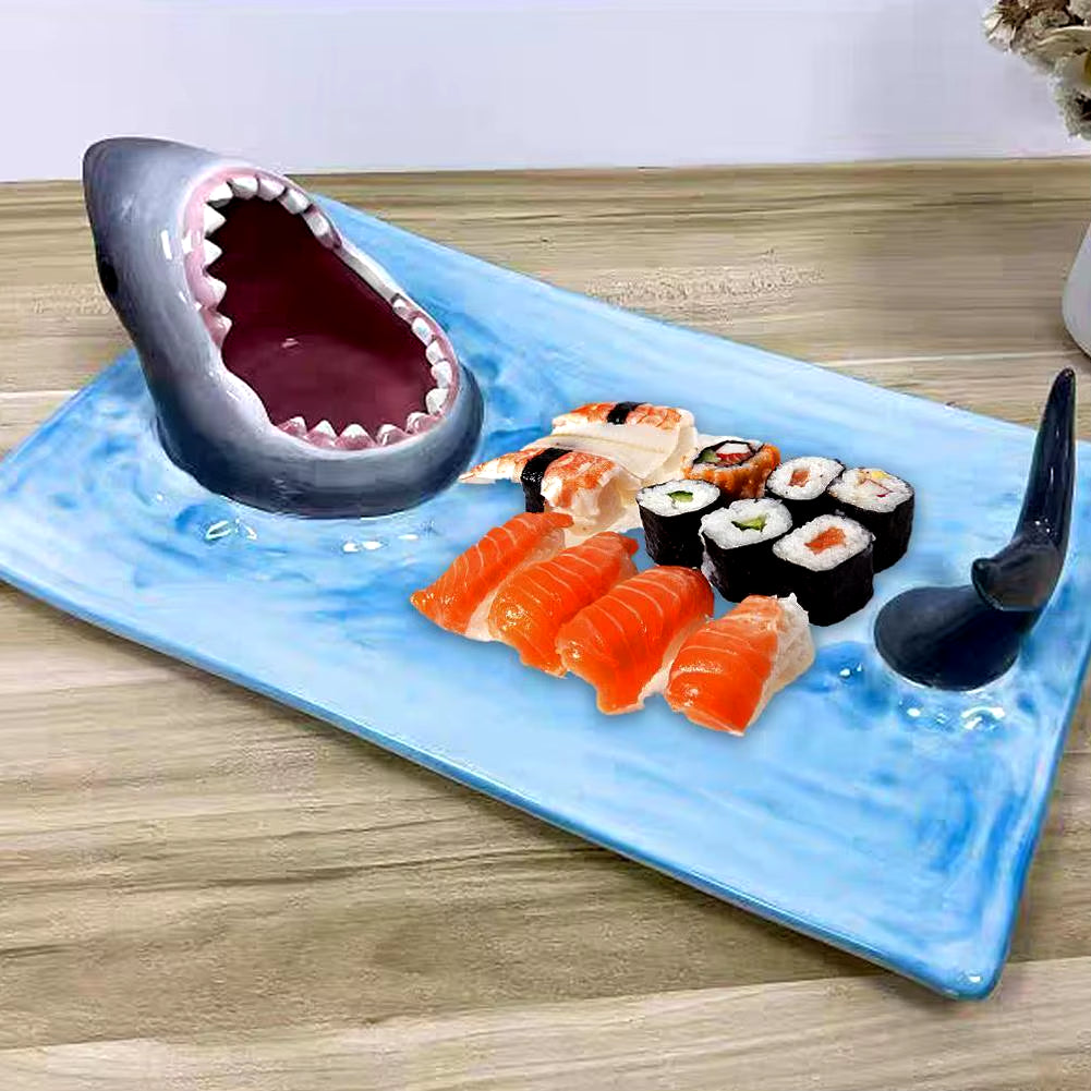 Japanese Internet Celebrity Seaside Shark Ceramic Plate Dumpling Plate Meal Kitchen Decoration Sushi Plate Beautiful Tableware